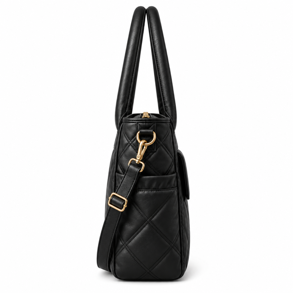 Pelveya Women’s Black Diamond Quilted Medium Tote Bag