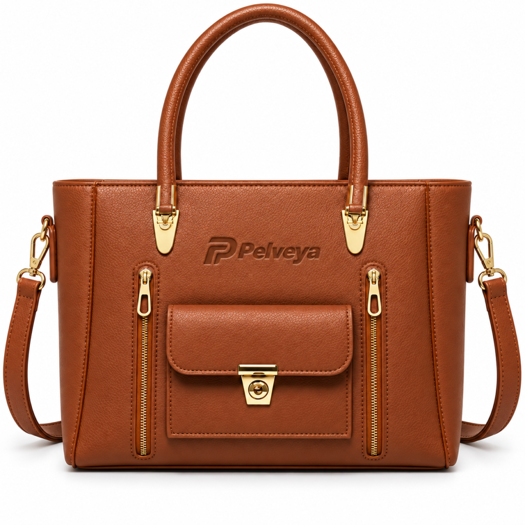 Pelveya Women’s Brown Front Clasp Medium Tote Bag
