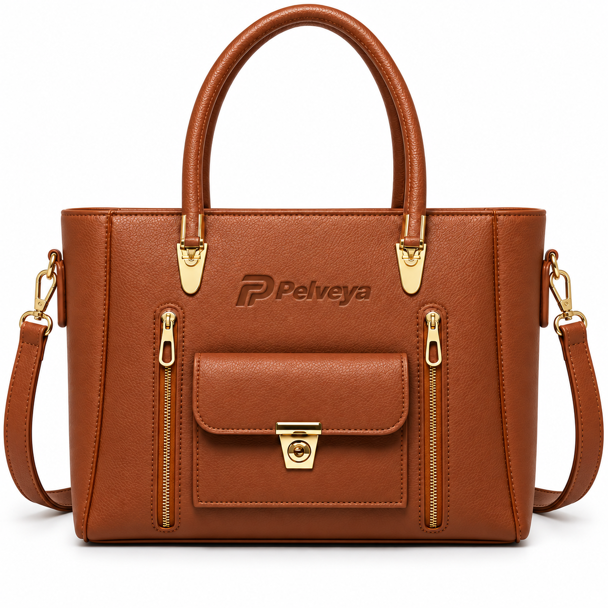 Pelveya Women’s Brown Front Clasp Medium Tote Bag