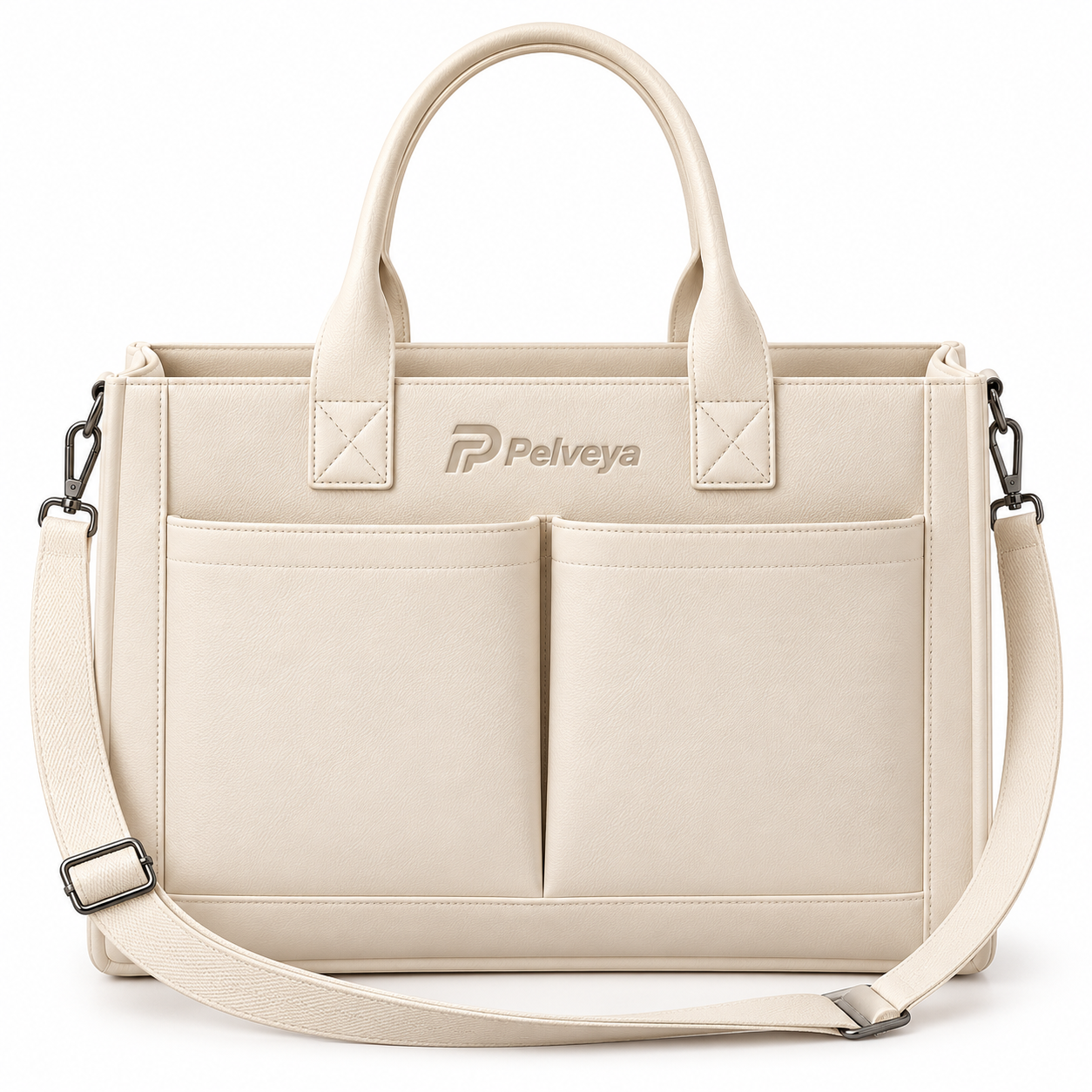 Pelveya Women’s Cream Textured Tote Bag with Front Pockets