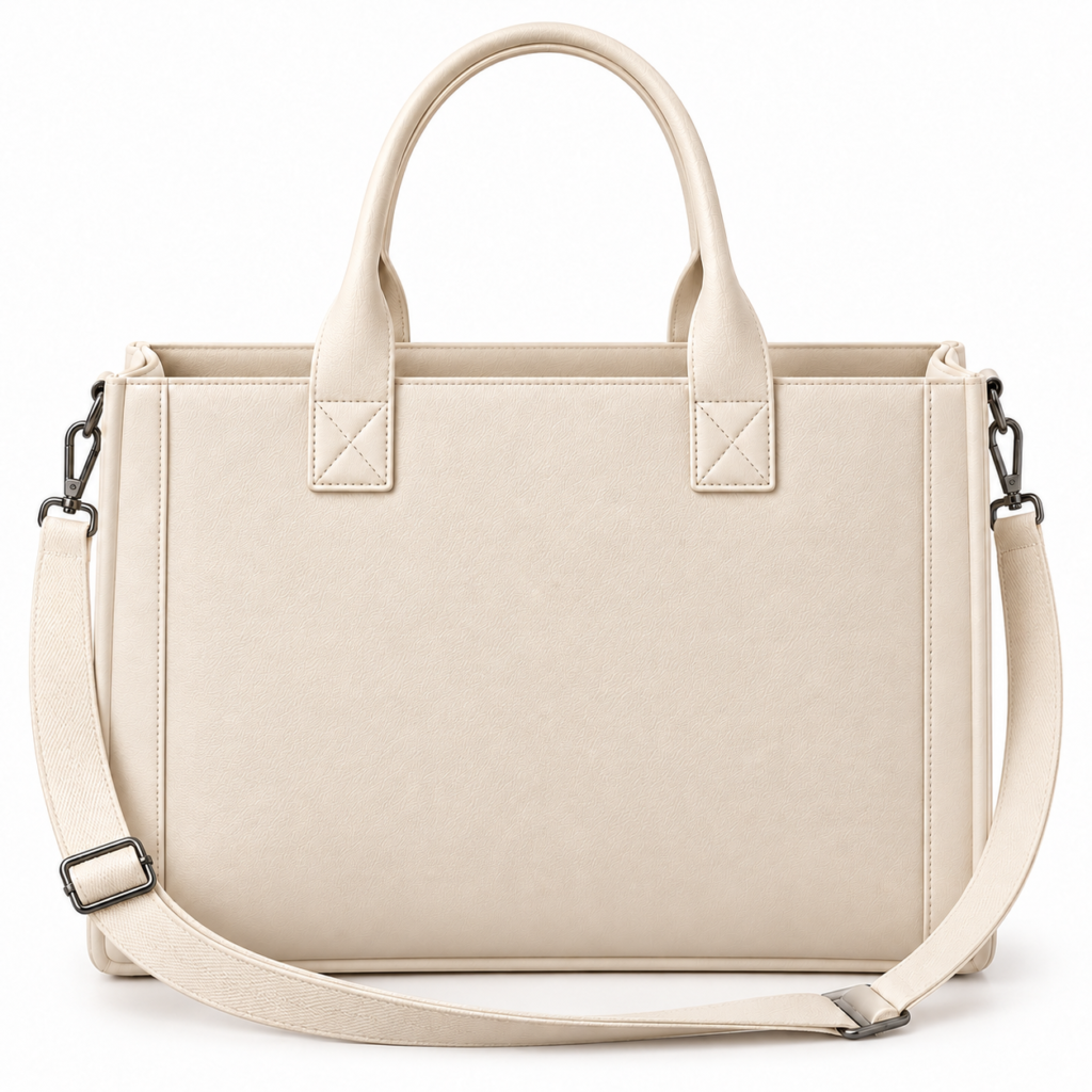 Pelveya Women’s Cream Textured Tote Bag with Front Pockets