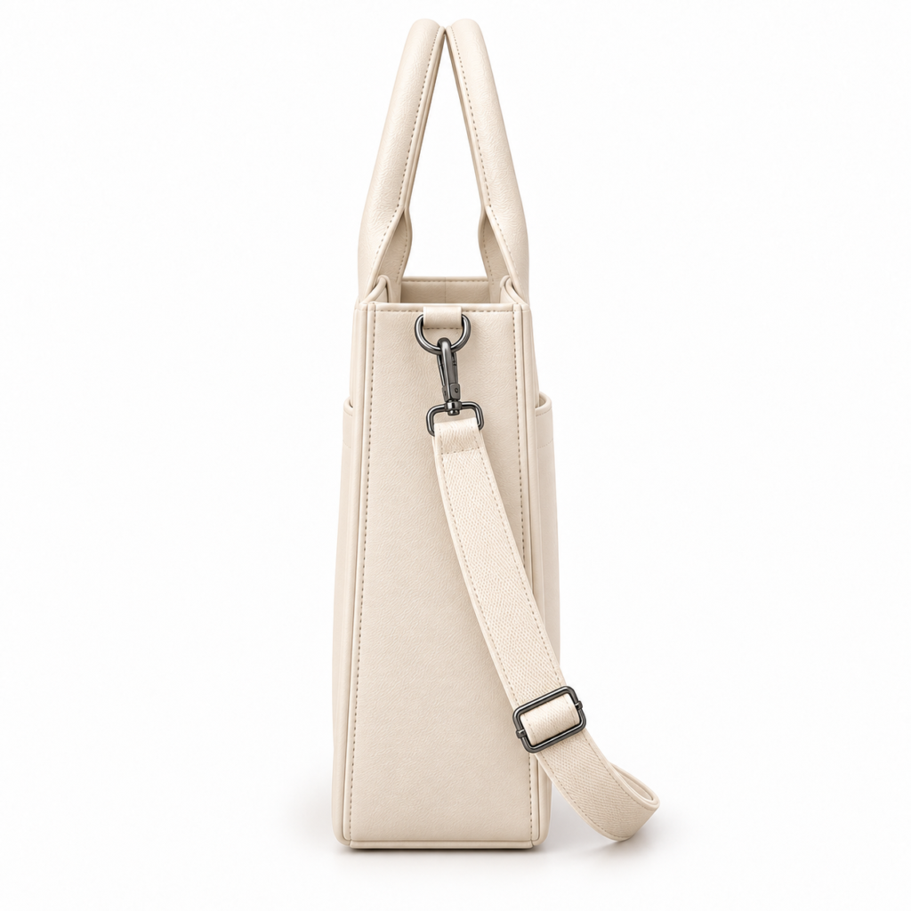 Pelveya Women’s Cream Textured Tote Bag with Front Pockets