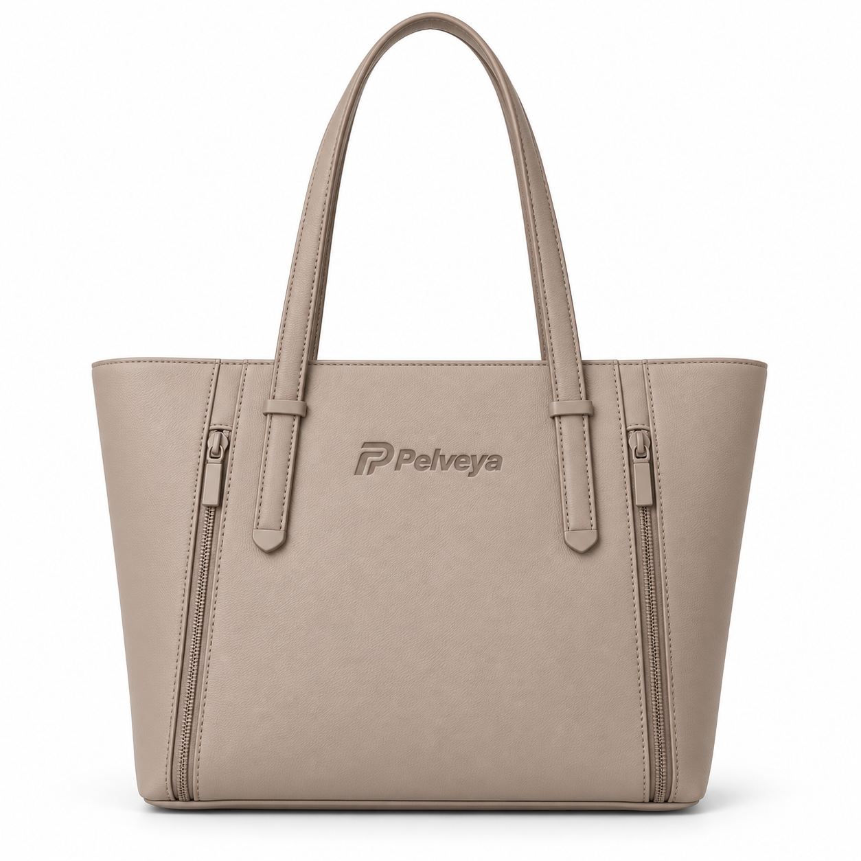 Pelveya Women’s Taupe Twin Zip Detail Medium Tote Bag